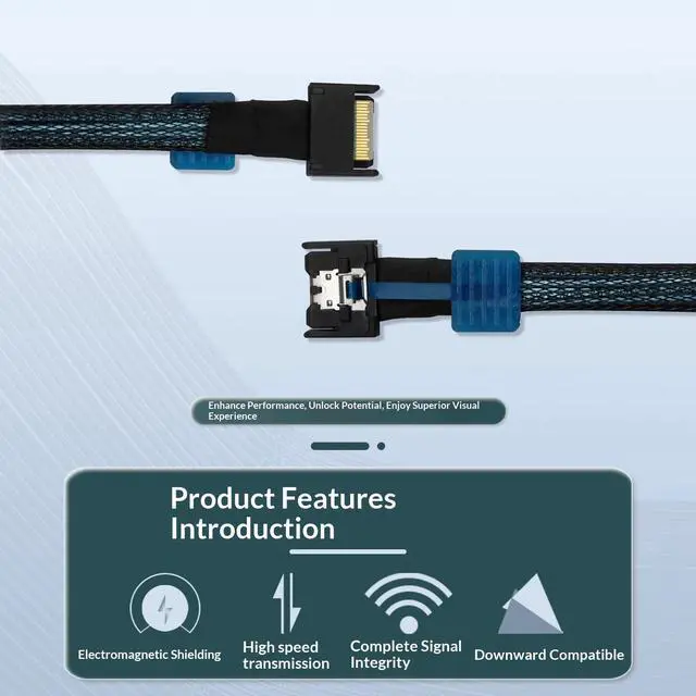 Alt view image 3 of 7 - HOOCCC MCIO 4x to MCIO 4x Cable 50cm PCIe 4.0 x4 64Gbps High-Speed Data Cable Silver-Plated Wire Braided Shield for Enterprise SSD Server Workstation