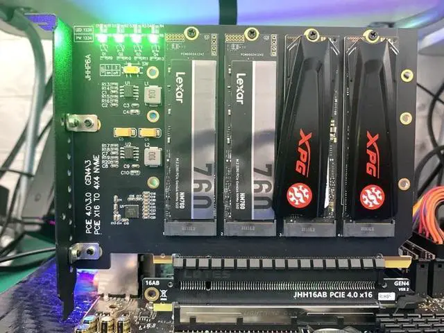 Alt view image 6 of 7 - HOOCCC 4-Port M.2 NVMe SSD PCIe 4.0 x16 Adapter Card | Quad Bay Expansion Card for 2280/2260/2242 M.2 SSD | Requires Motherboard PCIe Bifurcation | Full Height Bracket