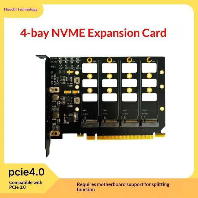 Main image of HOOCCC 4-Port M.2 NVMe SSD PCIe 4.0 x16 Adapter Card | Quad Bay Expansion Card for 2280/2260/2242 M.2 SSD | Requires Motherboard PCIe Bifurcation | Full Height Bracket