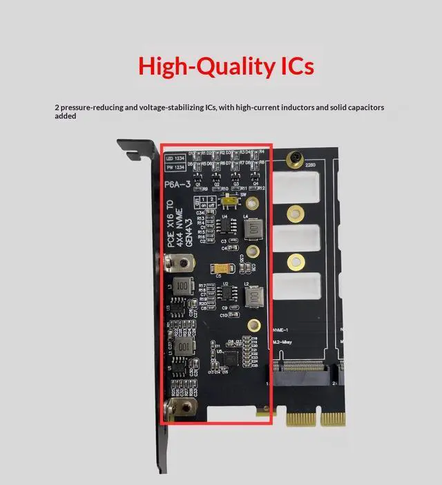 Alt view image 5 of 7 - HOOCCC 4-Port M.2 NVMe SSD PCIe 4.0 x16 Adapter Card | Quad Bay Expansion Card for 2280/2260/2242 M.2 SSD | Requires Motherboard PCIe Bifurcation | Full Height Bracket