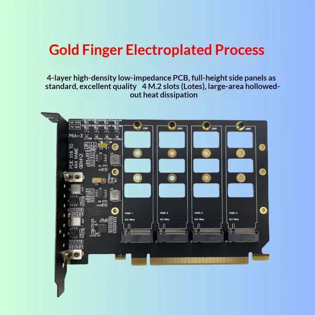 Alt view image 4 of 7 - HOOCCC 4-Port M.2 NVMe SSD PCIe 4.0 x16 Adapter Card | Quad Bay Expansion Card for 2280/2260/2242 M.2 SSD | Requires Motherboard PCIe Bifurcation | Full Height Bracket