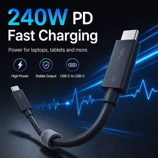 Alt view image 3 of 7 - HOOCCC Thunderbolt 4 Cable 80cm, 240W PD Fast Charging, 40Gbps Data Transfer, 8K Video Output USB-C to USB-C Cable for Laptop, Docking Station, SSD, MacBook, Windows