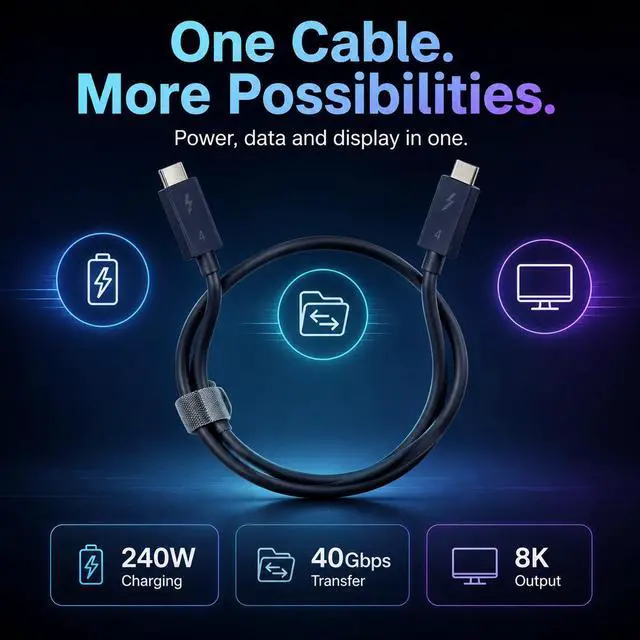 Alt view image 7 of 7 - HOOCCC Thunderbolt 4 Cable 80cm, 240W PD Fast Charging, 40Gbps Data Transfer, 8K Video Output USB-C to USB-C Cable for Laptop, Docking Station, SSD, MacBook, Windows