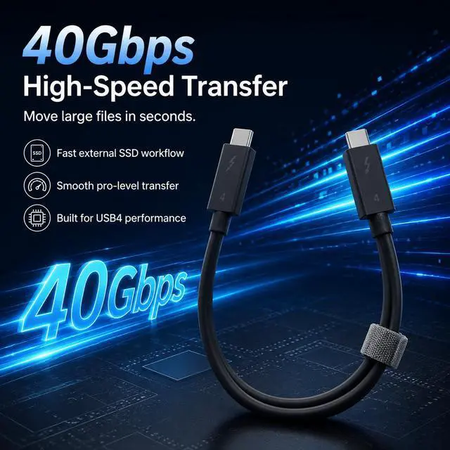Alt view image 2 of 7 - HOOCCC Thunderbolt 4 Cable 80cm, 240W PD Fast Charging, 40Gbps Data Transfer, 8K Video Output USB-C to USB-C Cable for Laptop, Docking Station, SSD, MacBook, Windows