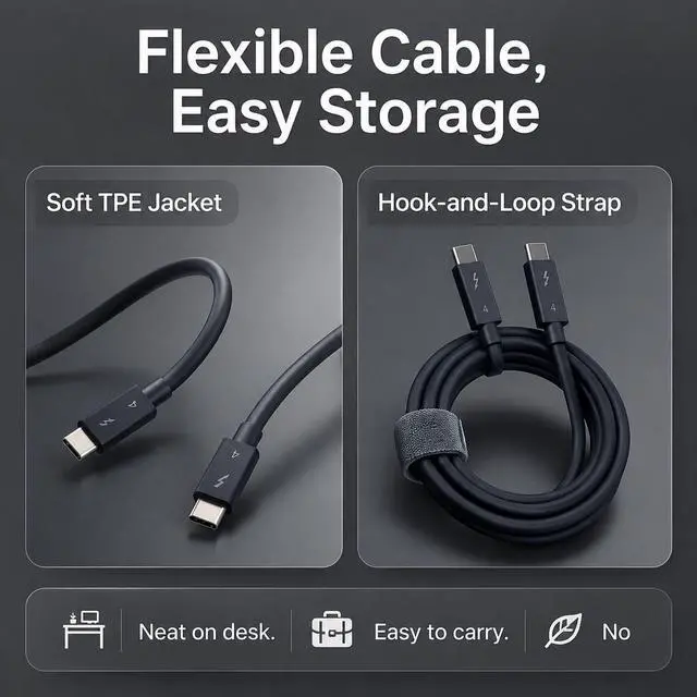 Alt view image 5 of 7 - HOOCCC Thunderbolt 4 Cable 80cm, 240W PD Fast Charging, 40Gbps Data Transfer, 8K Video Output USB-C to USB-C Cable for Laptop, Docking Station, SSD, MacBook, Windows