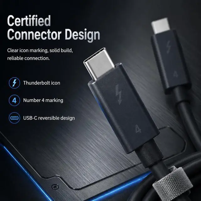 Alt view image 4 of 7 - HOOCCC Thunderbolt 4 Cable 80cm, 240W PD Fast Charging, 40Gbps Data Transfer, 8K Video Output USB-C to USB-C Cable for Laptop, Docking Station, SSD, MacBook, Windows