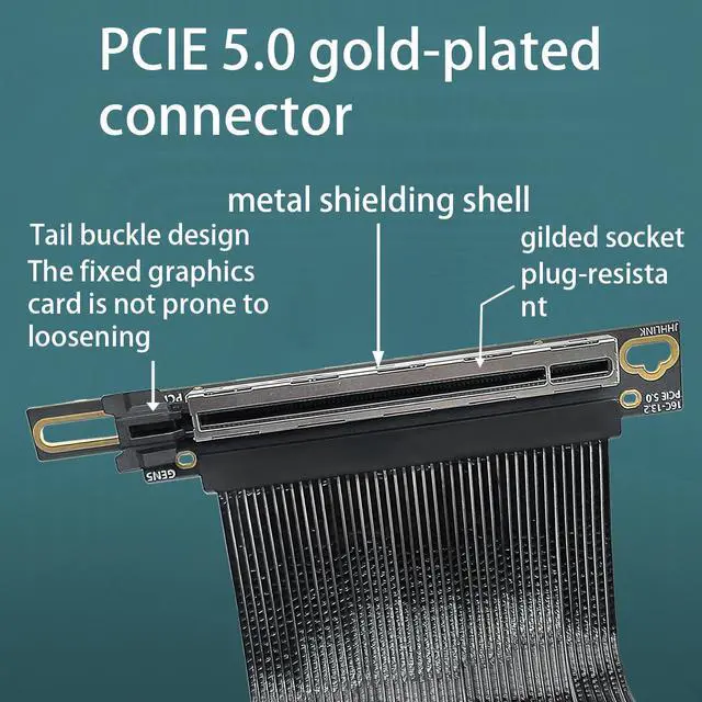 Alt view image 5 of 7 - HOOCCC PCIe 5.0 X16 Riser Cable, 64GT/s GPU Extension Cord, Silver-Plated Wire & Gold-Plated Contacts, 90-Degree Right Angle Vertical Mount for RTX 5090/4080, AMD RX 9070XT, Black