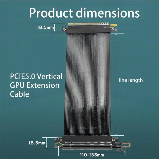 Alt view image 7 of 7 - HOOCCC PCIe 5.0 X16 Riser Cable, 64GT/s GPU Extension Cord, Silver-Plated Wire & Gold-Plated Contacts, 90-Degree Right Angle Vertical Mount for RTX 5090/4080, AMD RX 9070XT, Black