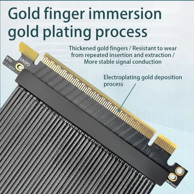 Alt view image 3 of 7 - HOOCCC PCIe 5.0 X16 Riser Cable, 64GT/s GPU Extension Cord, Silver-Plated Wire & Gold-Plated Contacts, 90-Degree Right Angle Vertical Mount for RTX 5090/4080, AMD RX 9070XT, Black