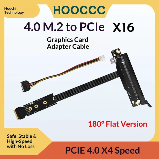 Main image of HOOCCC M.2 NVMe to PCIe 4.0 x16 Graphics Card Adapter Cable, M-Key to PCIe X16 Extension Riser 180 degrees 40cm