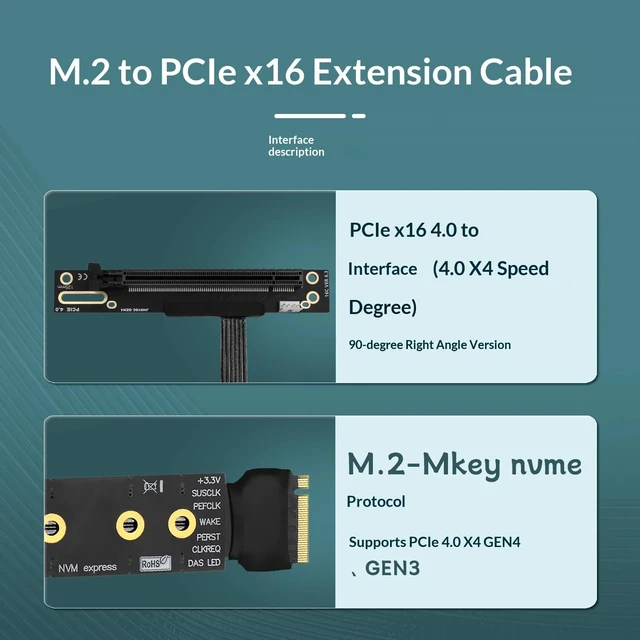 Alt view image 4 of 7 - HOOCCC M.2 NVMe to PCIe 4.0 x16 Graphics Card Adapter Cable, M-Key to PCIe X16 Extension Riser 180 degrees 40cm