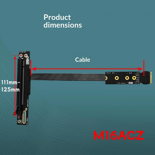 Alt view image 7 of 7 - HOOCCC M.2 NVMe to PCIe 4.0 x16 Graphics Card Adapter Cable, M-Key to PCIe X16 Extension Riser 180 degrees 40cm