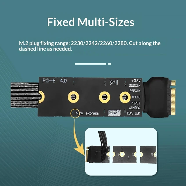 Alt view image 6 of 7 - HOOCCC M.2 NVMe to PCIe 4.0 x16 Graphics Card Adapter Cable, M-Key to PCIe X16 Extension Riser 180 degrees 40cm
