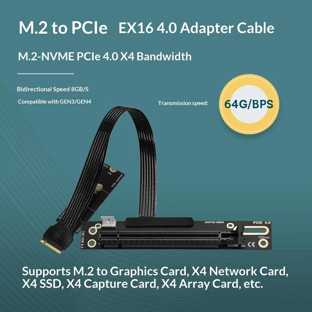 Alt view image 2 of 7 - HOOCCC M.2 NVMe to PCIe 4.0 x16 Graphics Card Adapter Cable, M-Key to PCIe X16 Extension Riser 180 degrees 40cm