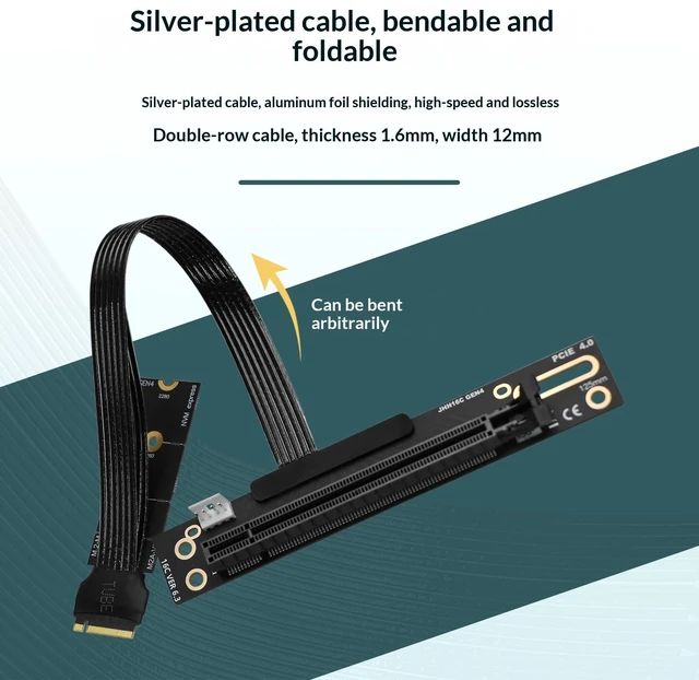 Alt view image 5 of 7 - HOOCCC M.2 NVMe to PCIe 4.0 x16 Graphics Card Adapter Cable, M-Key to PCIe X16 Extension Riser 180 degrees 40cm