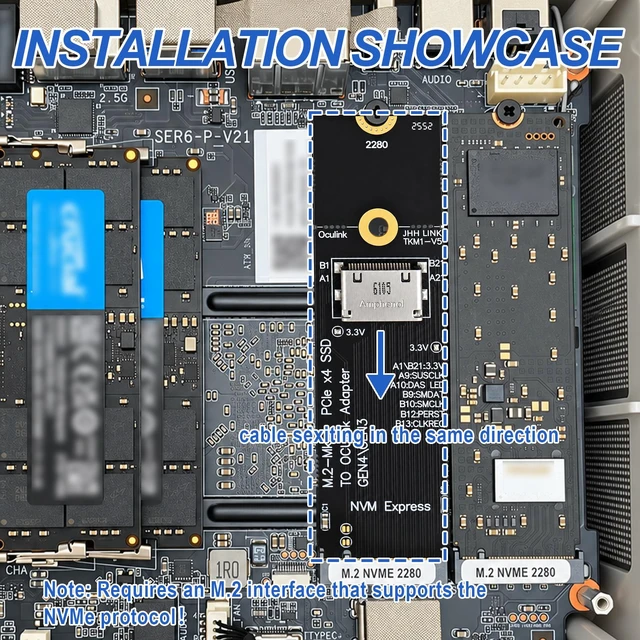 Alt view image 5 of 6 - HOOCCC M.2 NVMe to OCuLink Adapter, PCIe 4.0 x4 Up to 64Gbps, M-Key SFF-8612 Converter for eGPU Dock