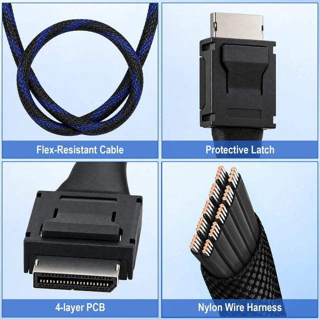 Alt view image 4 of 6 - HOOCCC Oculink Cable Silver-Plated OcuLink 4i SFF-8611 to SFF-8611 PCIe 4.0 x4 Gen4 Full-Function Extension Cable, 64Gbps High-Speed Data Cable for Egpu