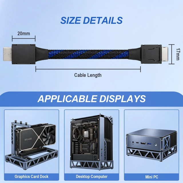 Alt view image 6 of 6 - HOOCCC Oculink Cable Silver-Plated OcuLink 4i SFF-8611 to SFF-8611 PCIe 4.0 x4 Gen4 Full-Function Extension Cable, 64Gbps High-Speed Data Cable for Egpu
