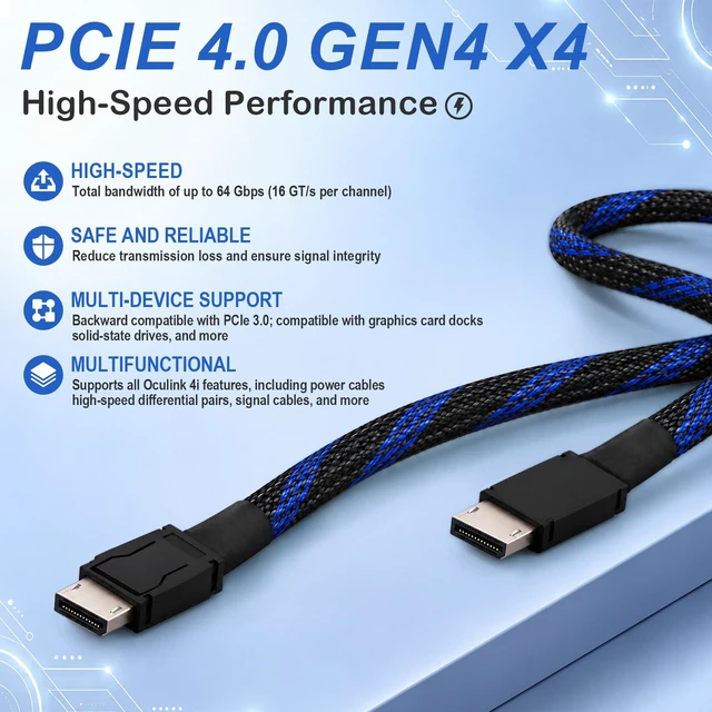 Alt view image 2 of 6 - HOOCCC Oculink Cable Silver-Plated OcuLink 4i SFF-8611 to SFF-8611 PCIe 4.0 x4 Gen4 Full-Function Extension Cable, 64Gbps High-Speed Data Cable for Egpu