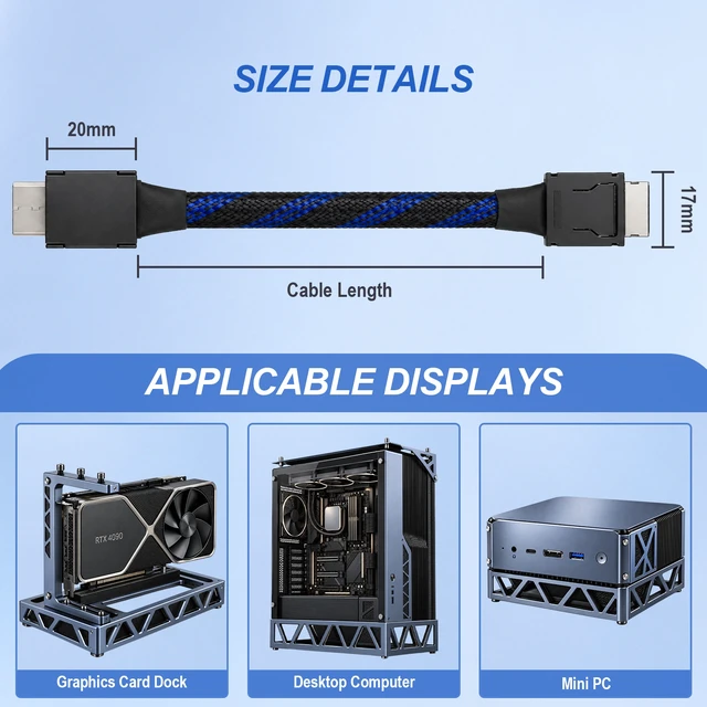 Alt view image 6 of 6 - HOOCCC Oculink Cable Silver-Plated OcuLink 4i SFF-8611 to SFF-8611 PCIe 4.0 x4 Gen4 Full-Function Extension Cable, 64Gbps High-Speed Data Cable for Egpu