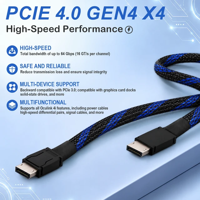 Alt view image 2 of 6 - HOOCCC Oculink Cable Silver-Plated OcuLink 4i SFF-8611 to SFF-8611 PCIe 4.0 x4 Gen4 Full-Function Extension Cable, 64Gbps High-Speed Data Cable for Egpu