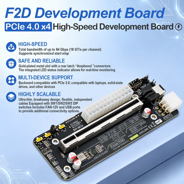 Alt view image 2 of 7 - HOOCCC GPU DOCK OCuLink eGPU Dock Motherboard Dock Station PCIe 4.0 x4, SFF-8612 to PCIe x16 Riser Card for External Graphics Card, ATX/Dual Power Supply, 64Gbps High-Speed Adapter for Mini PC/Laptop