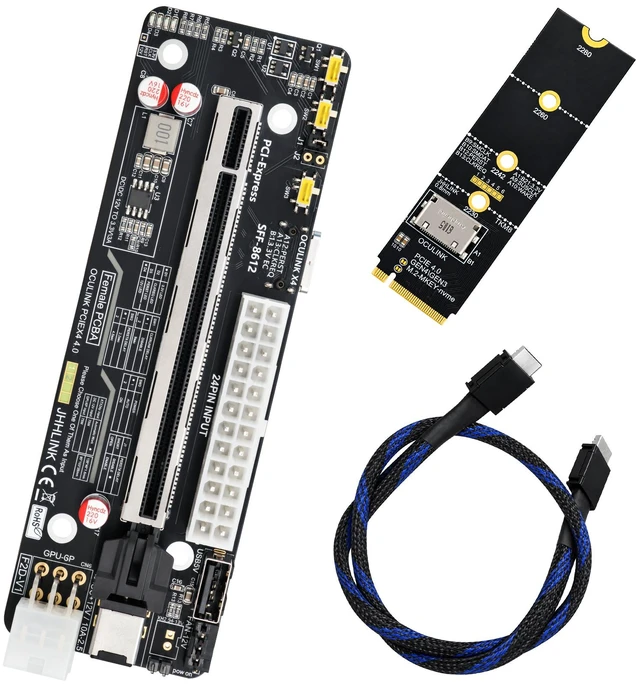 Main image of HOOCCC OCuLink PCIe 4.0 x4 eGPU Docking Station Kit, M.2 NVMe to SFF-8612 Adapter & 50cm Cable, ATX 24Pin GPU Dock Board for Mini PC Laptop Combo 3