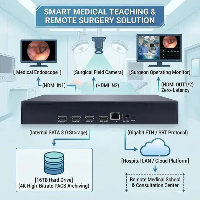 Alt view image 2 of 6 - Dual Channel HDMI Video Encoder with Loopout, H.264/H.265 Hardware Encoder, 2-Ch HDMI In / 2-Ch HDMI Out, SRT/RTSP/RTMP/WebRTC/GB28181/ONVIF Streaming Encoder, SATA 3.0 Storage