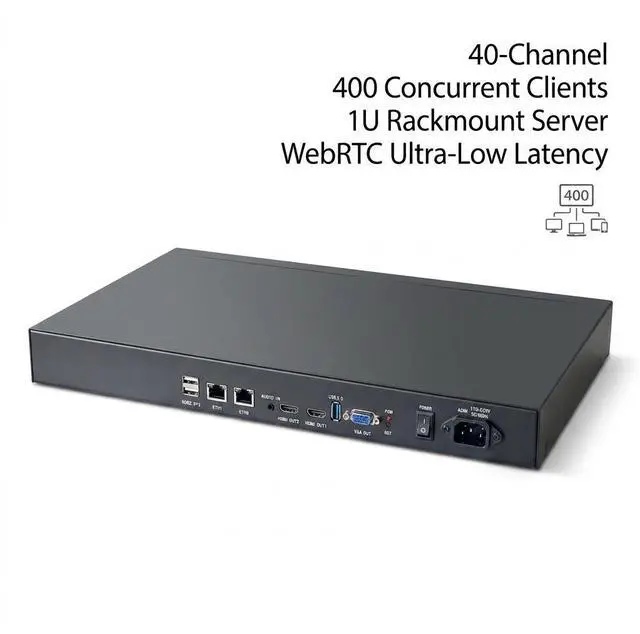 Alt view image 2 of 5 - 40-CH IP Video Streaming Distribution Server - 400 Concurrent Clients, WebRTC/RTSP/RTMP/GB28181 Multi-Protocol Gateway, 400Mbps Throughput, Dual LAN, 1U Server for Surveillance