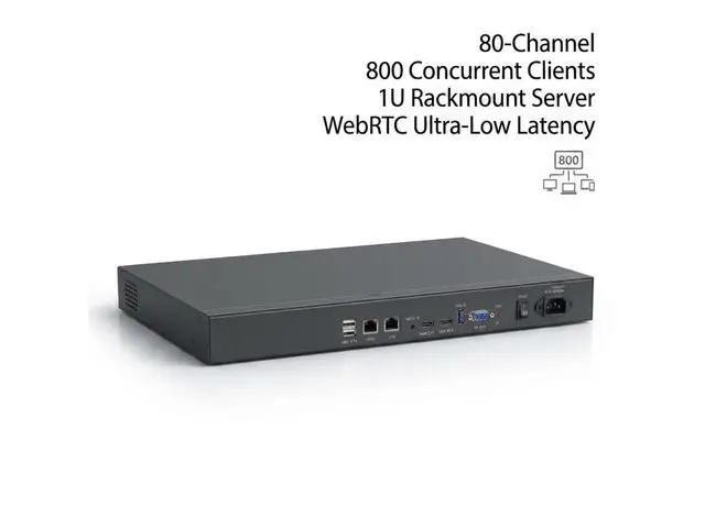 Alt view image 2 of 6 - 80-CH IP Video Streaming Distribution Server - 800 Concurrent Clients, WebRTC/RTSP/RTMP/GB28181 Multi-Protocol Gateway, 400Mbps Throughput, Dual LAN, 1U Server for Surveillance