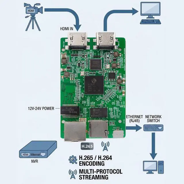 Alt view image 2 of 6 - Xstrive XSWEDR-S-GC-HDMI Single-Channel HDMI Video Encoder Board with Loopout, 1080P@60fps H.265/H.264, Supports RTSP/RTMP/SRT/ONVIF Protocols, Embedded OEM Live Streaming Module