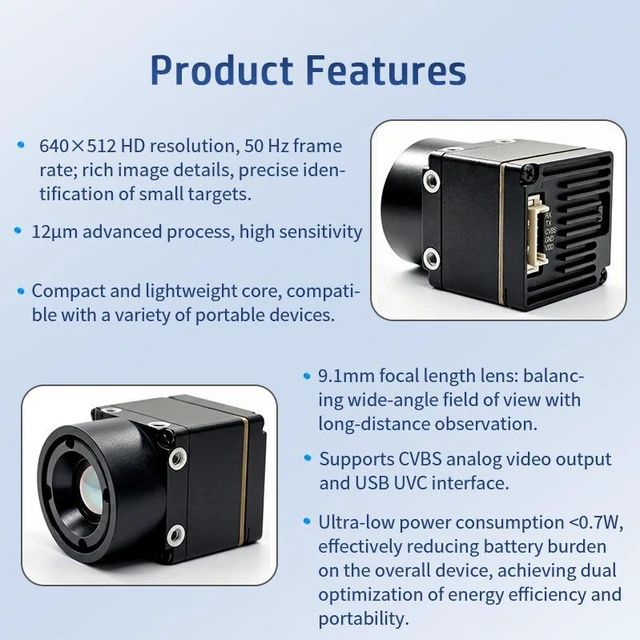 Alt view image 2 of 5 - FPV Mini Infrared Thermal Imaging Camera, 640x512 High Resolution 12m Uncooled VOx Sensor, 50Hz, USB UVC Output