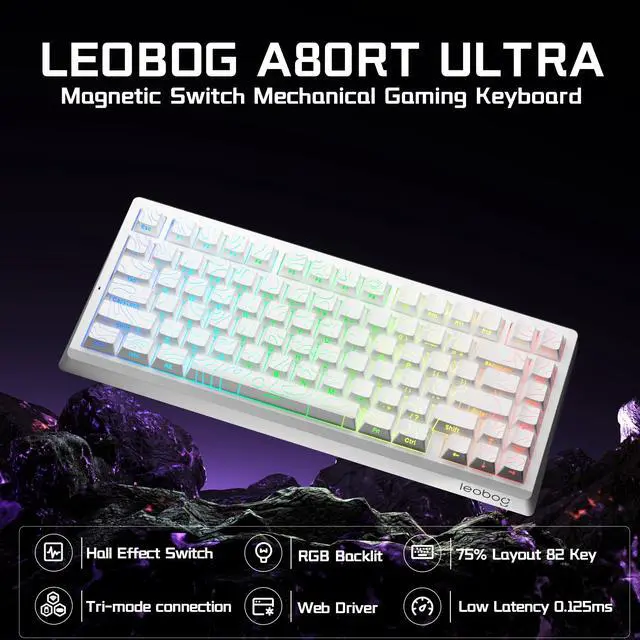 Alt view image 2 of 7 - LEOBOG A80 RT Ultra HE Wireless Mechanical Gaming Keyboard 75%, Tri-Mode Hall Effect Rapid Trigger Magnetic Switch Keyboard with 0.01mm Adjustable RT, Hot Swappable RGB Backlit Keyboards for PC Gamers