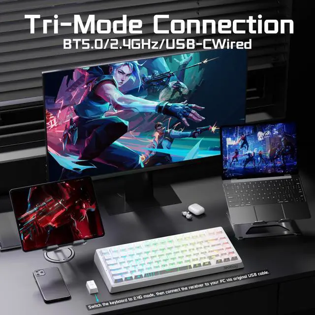 Alt view image 3 of 7 - LEOBOG A80 RT Ultra HE Wireless Mechanical Gaming Keyboard 75%, Tri-Mode Hall Effect Rapid Trigger Magnetic Switch Keyboard with 0.01mm Adjustable RT, Hot Swappable RGB Backlit Keyboards for PC Gamers