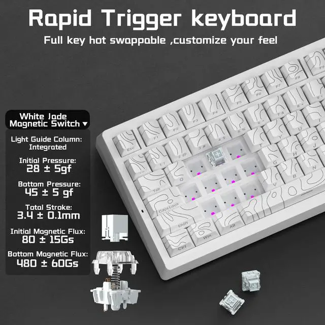 Alt view image 5 of 7 - LEOBOG A80 RT Ultra HE Wireless Mechanical Gaming Keyboard 75%, Tri-Mode Hall Effect Rapid Trigger Magnetic Switch Keyboard with 0.01mm Adjustable RT, Hot Swappable RGB Backlit Keyboards for PC Gamers