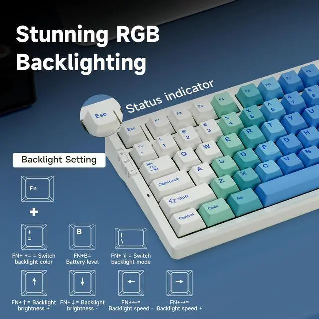 Alt view image 7 of 7 - G75 PRO 75% Wireless Mechanical Keyboard, TKL Keyboards Tri-Mode BT5.0/2.4GHz/USB-C, Hot Swap Custom Creamy Keyboards Linear Switch, Double Shot PBT Keycaps RGB LED Backlit, White&Blue