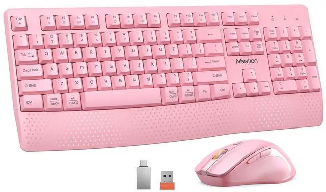 Main image of Wireless Keyboard and Mouse Combo, Full-Size with Wrist Rest, Pink