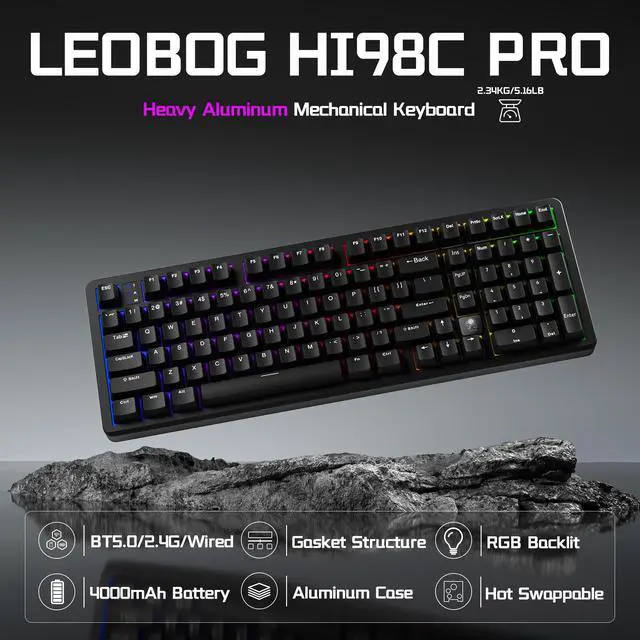 Alt view image 2 of 7 - LEOBOG HI98C Pro Wireless Mechanical Gaming Aluminum Keyboard with Num Pad