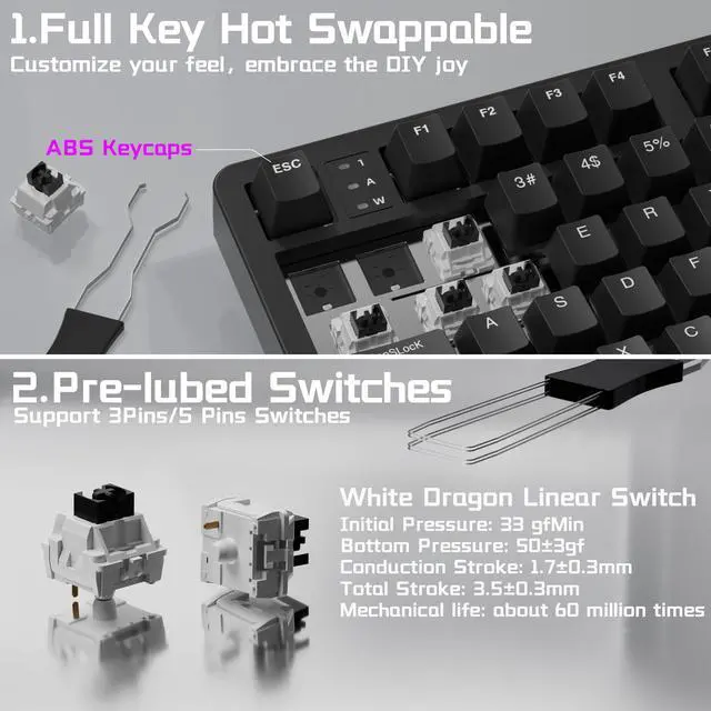 Alt view image 5 of 7 - LEOBOG HI98C Pro Wireless Mechanical Gaming Aluminum Keyboard with Num Pad