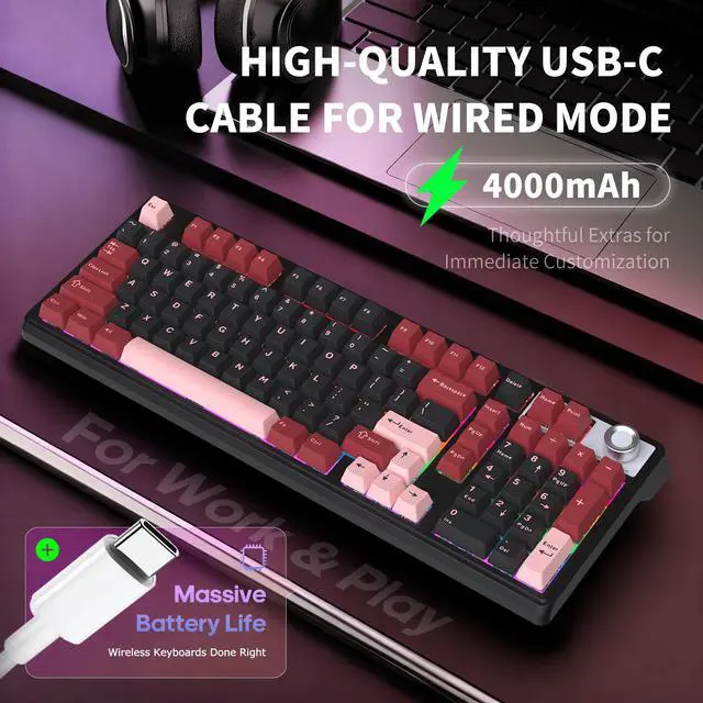 Alt view image 6 of 7 - Wireless Keyboard, Quiet Bluetooth Keyboard for Laptop RGB with Knob