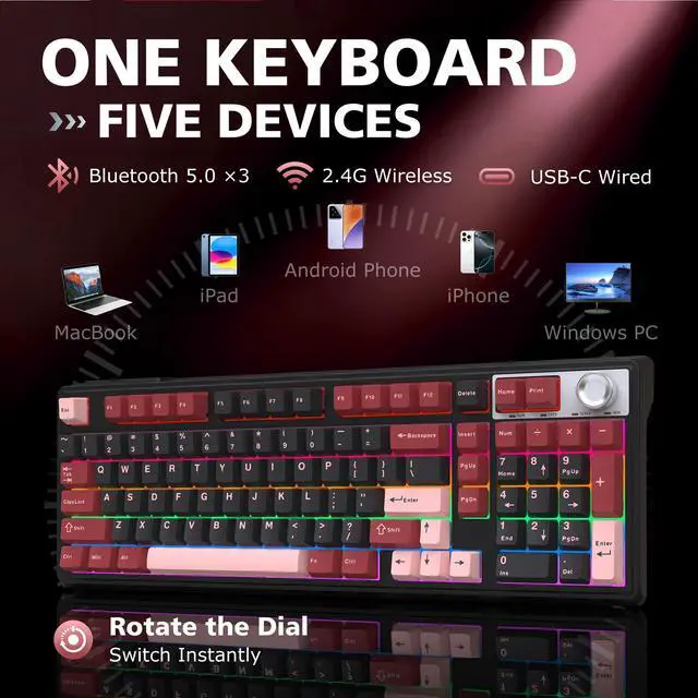Alt view image 2 of 7 - Wireless Keyboard, Quiet Bluetooth Keyboard for Laptop RGB with Knob