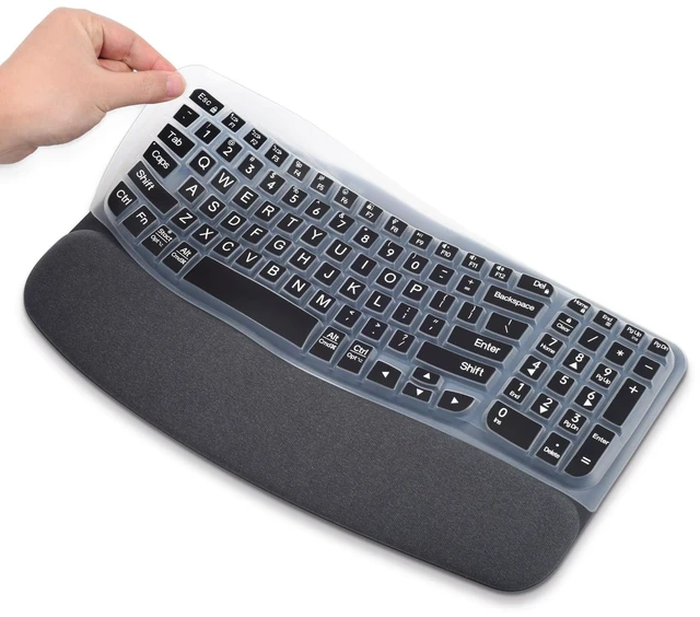 Main image of Large Print Keyboard Cover for Logitech Wave Keys MK670 Combo Keyboard Skin, Logitech Wave Keys Wireless Ergonomic Keyboard Cover Protector Skin, Logitechs Waves Key Accessories, Black