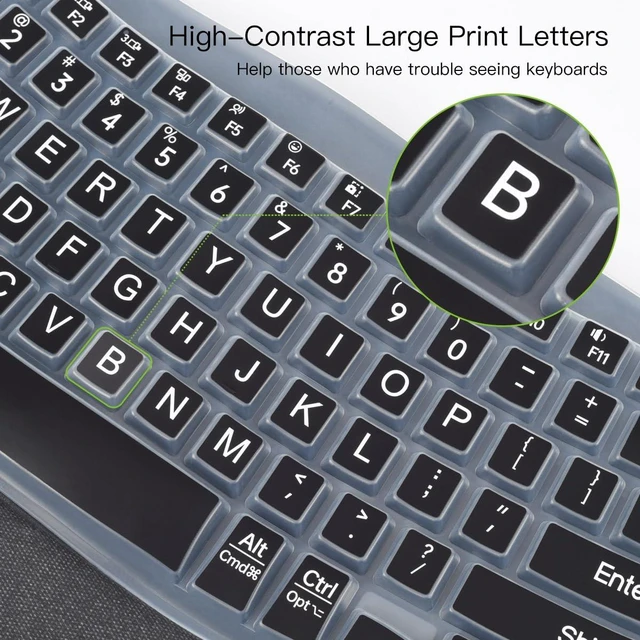 Alt view image 3 of 7 - Large Print Keyboard Cover for Logitech Wave Keys MK670 Combo Keyboard Skin, Logitech Wave Keys Wireless Ergonomic Keyboard Cover Protector Skin, Logitechs Waves Key Accessories, Black