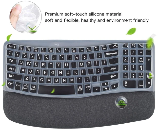 Alt view image 4 of 7 - Large Print Keyboard Cover for Logitech Wave Keys MK670 Combo Keyboard Skin, Logitech Wave Keys Wireless Ergonomic Keyboard Cover Protector Skin, Logitechs Waves Key Accessories, Black
