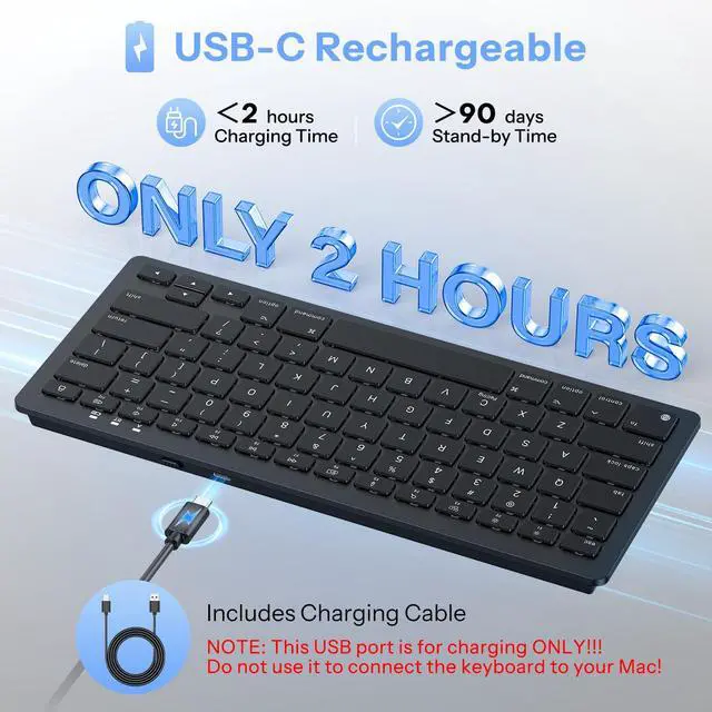 Alt view image 2 of 7 - Rechargeable Keyboard for Mac, Bluetooth Only, No Numpad, Ink Black