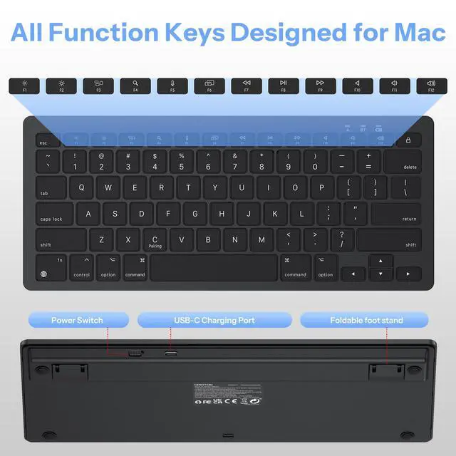 Alt view image 6 of 7 - Rechargeable Keyboard for Mac, Bluetooth Only, No Numpad, Ink Black
