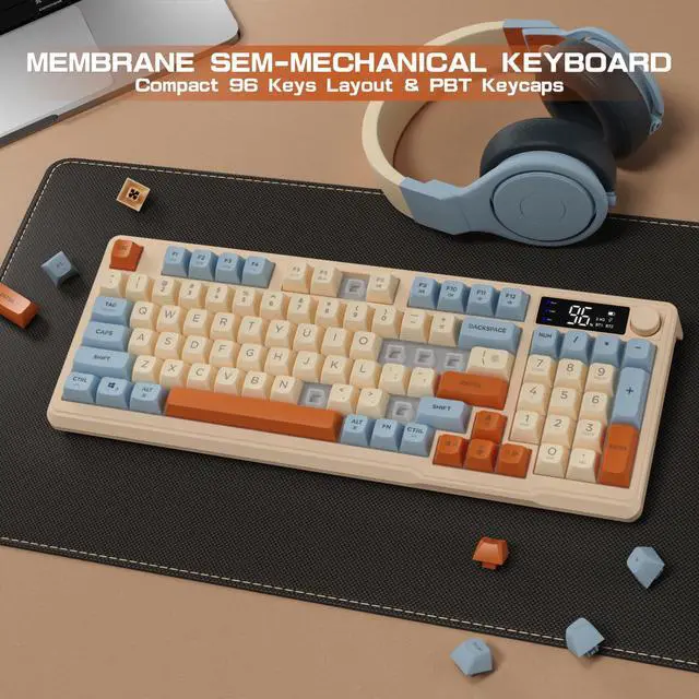 Alt view image 5 of 7 - M96 Wireless Gaming Keyboard,Knob Control Bluetooth/2.4G Wireless Mechanical Feeling Keyboard,RGB LED Backlit with Display Screen, PBT Keycap, 3000mAh, 94-Key Layout for Win/Mac (Blueberry)