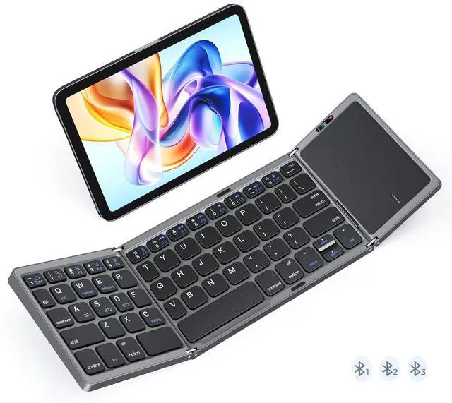 Main image of Foldable Bluetooth Keyboard with Touchpad, Portable Wireless, Gray