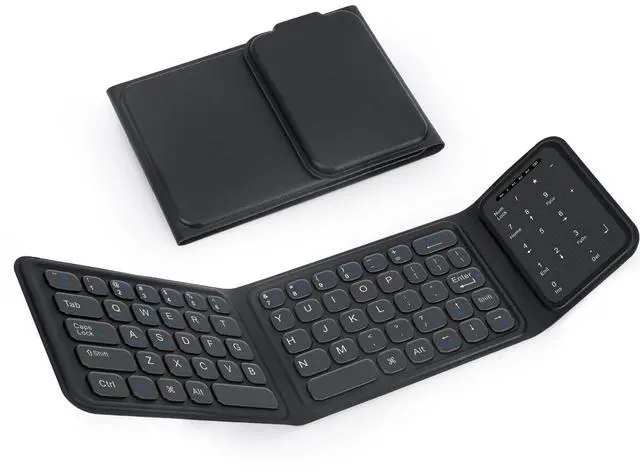 Main image of Foldable Bluetooth Keyboard, Folding Wireless Keyboard with Trackpad and Numeric Keypad, Portable Travel Keyboards for iPad Tablet Smartphone Laptop PC Windows iOS Android, Black