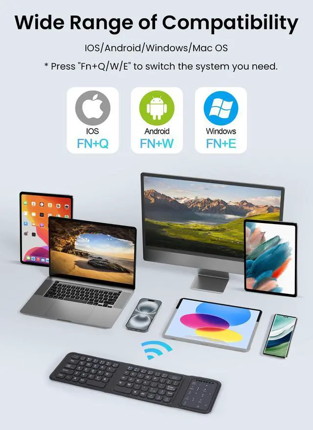 Alt view image 5 of 7 - Foldable Bluetooth Keyboard, Folding Wireless Keyboard with Trackpad and Numeric Keypad, Portable Travel Keyboards for iPad Tablet Smartphone Laptop PC Windows iOS Android, Black
